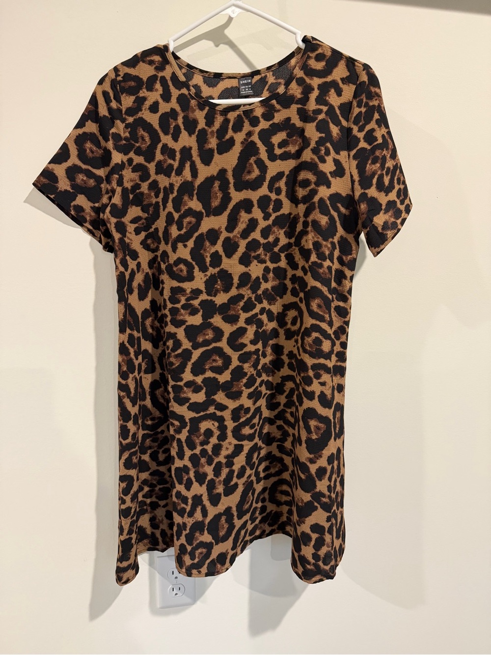 SHEIN Leopard Print Short Sleeve Shift Dress - Brown & Black